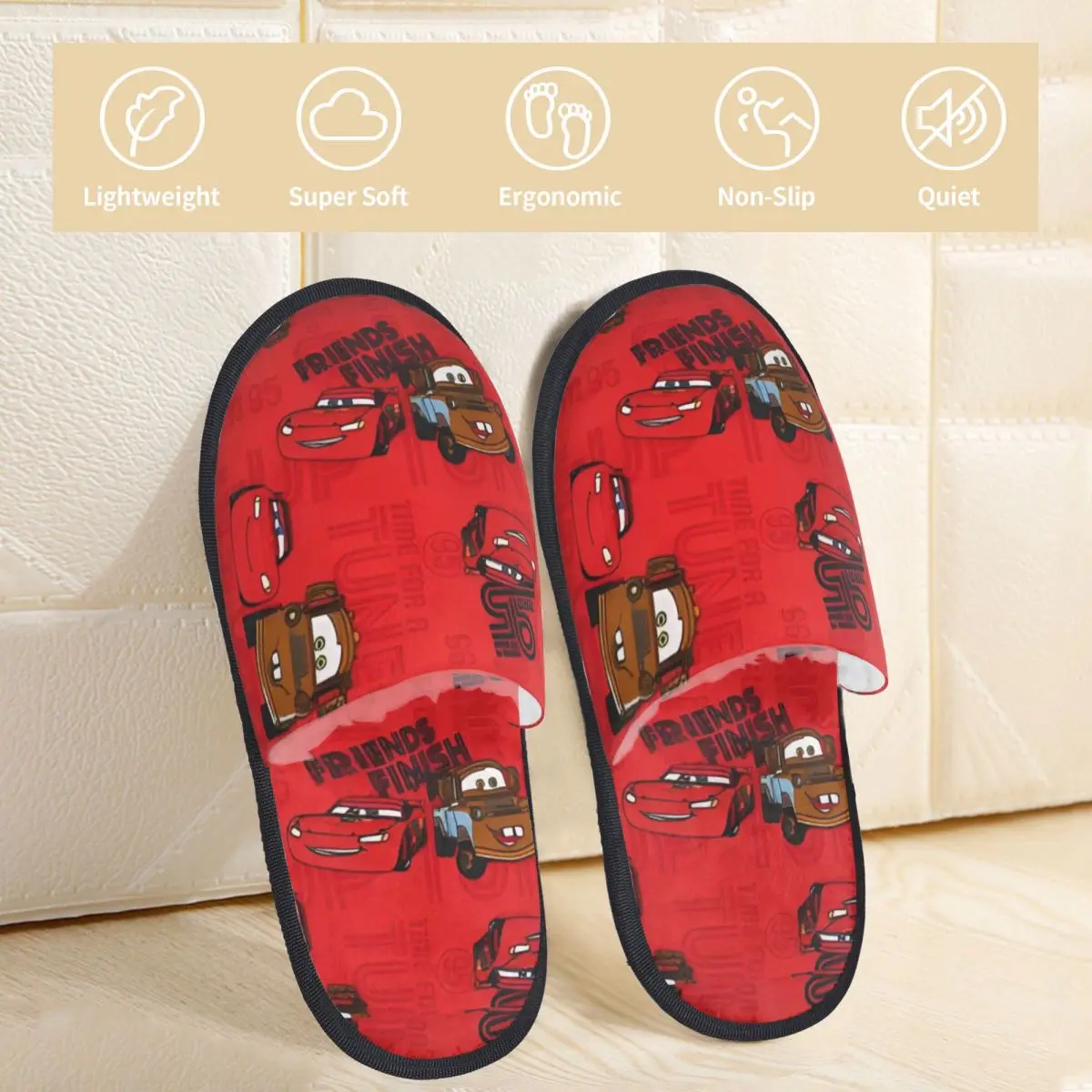 Lightning Mcqueen And Sally Car Slippers for Women Men House Shoes Warm SPA Slippers