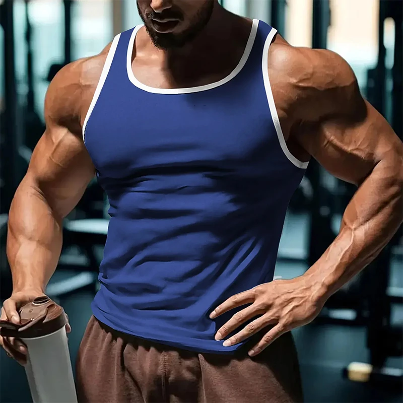 Fashion Solid Color Men's Tank Tops Summer Quick Dry Breathable Gym Simple Tees Casual Sleeveless Outdoor Fitness Sports Vest