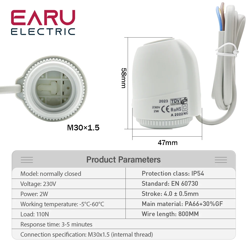 Floor Heating Valve NC AC 230V  M30*1.5  TRV Electric Thermal Actuator Manifold For Underfloor Heating Thermostat