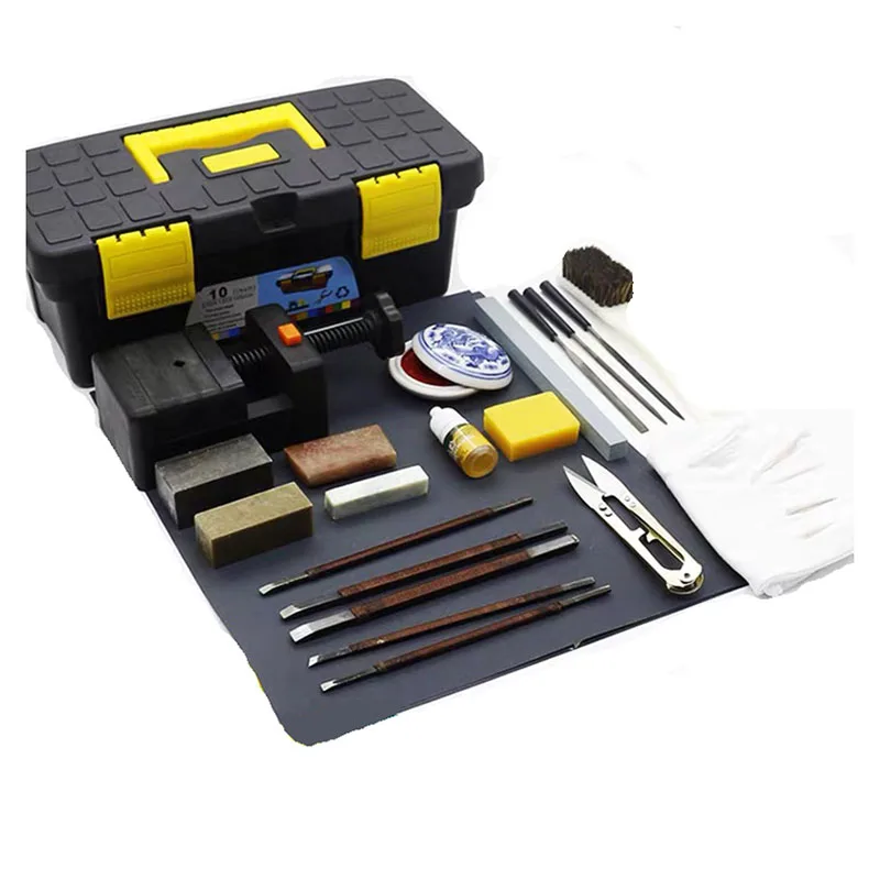 Calligraphy Seal Stone Carving Tools Chisel/Knife Set Chinese Seal Stone, Wooden Seal Carving Bed for Carving 15 Pieces Set