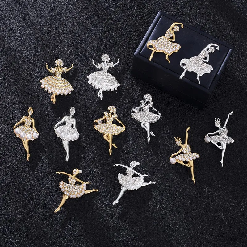 1 Pc High Quality Dancing Series Brooch Fashion Rhinestone Cute Crystal Ballerina Brooch Clothing Accessory Supplies