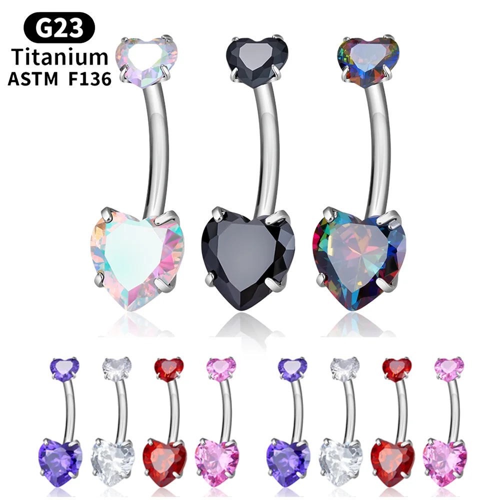 

ASTM F136 G23 Titanium 14G internal thread Heart CZ Belly Piercing Belly Button Rings Earrings Fashion Body Jewelry for Women