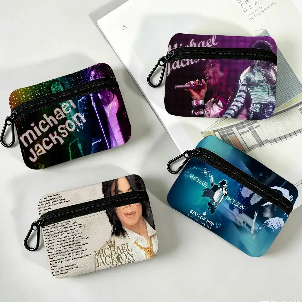 Singer M-Michael J-Jackson Portable Oxford Cloth Coin Purse Alloy Carabiner Hook Small Zipper Pouch For Backpack Belt Daily