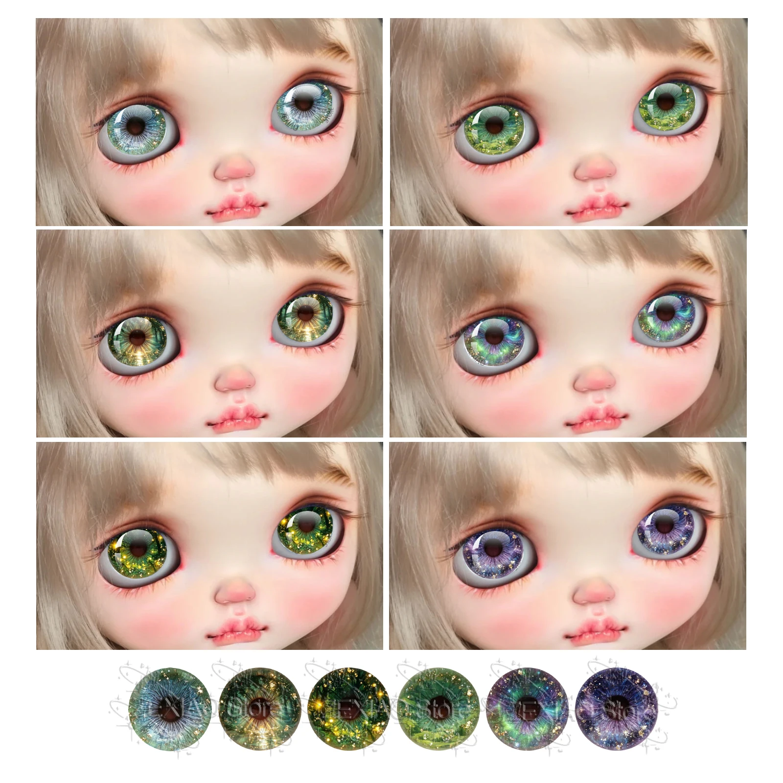 12Pcs Blythe Doll Eye Chips Glass Cabochon Nebula Starry Pattern Pupil Eyes Chips for Blythe Doll DIY Jewelry Accessories MS011