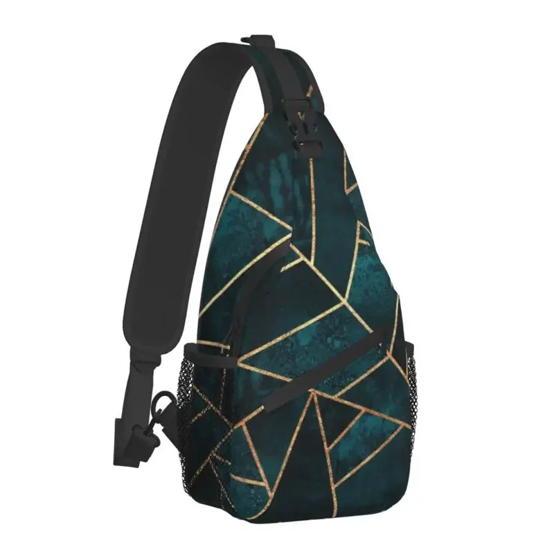 Cool Deep Teal Stone Geometric Abstract Pattern Sling Bag for Traveling Men Geometry Chest Crossbody Backpack Shoulder Daypack