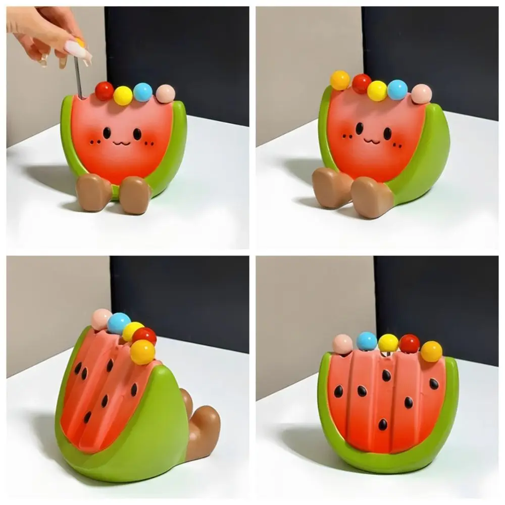 

Multi-functional Ceramic Fruit Forks Receipt Jar Cartoon Creative Watermelon Fruit Fork with Storage Can Phone Holder