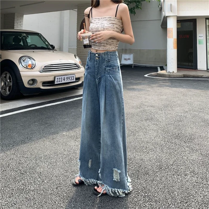 

Ripped High Waist Mom Jeans Women's Boyfriend Loose Denim Pants Overalls Spring Autumn Vintage Hole Female Trousers Q243
