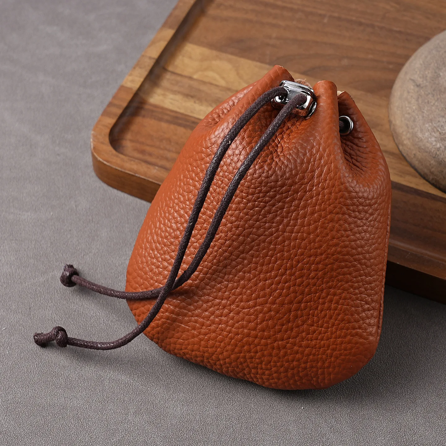 

Genuine Leather Drawstring Pouch - Cowhide Small Compact Storage Coin Bag for Coins, Jewelry, Earbuds & Small Essentials