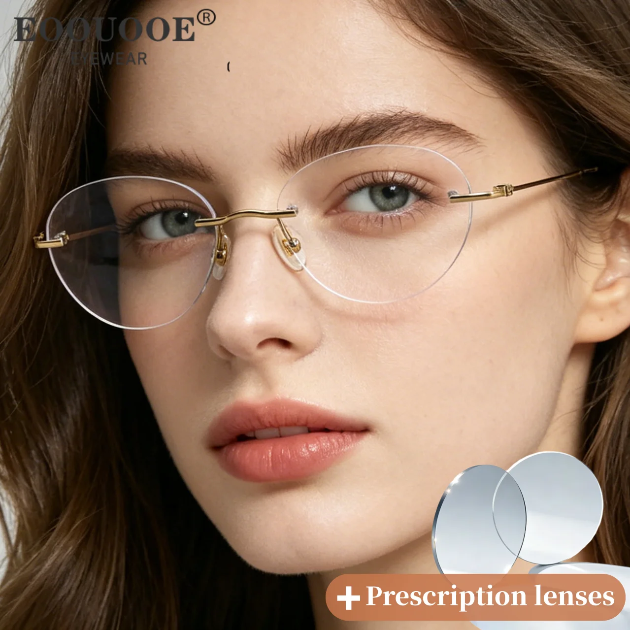 

Women Casual Rimless Glasses Titanium MR-8 Super Tough Lenses Clearly Transparent Prescription Recipe Lenses UV Anti Blue Tight
