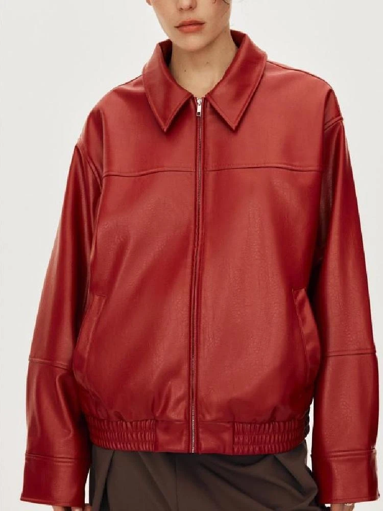 معطف نسائي طويل من الجلد الصناعي من Faionable جديد ربيعي Sle عالي الجودة وياقة واقفة ملابس خارجية