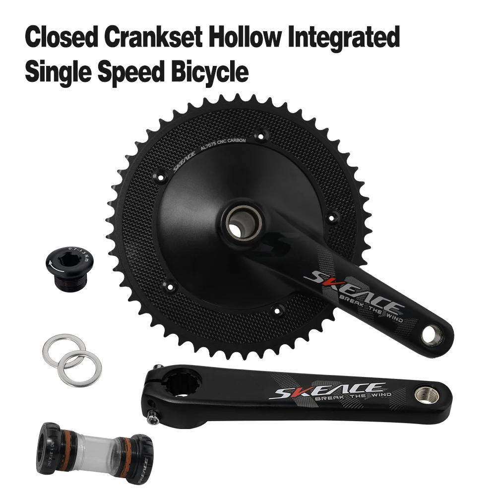 SKEACE Break The Wind Hollowtech Crankset 49T Carbon Chainwheel 165mm Aluminum Alloy Fixed Gear Bike Crank For Track Bicycle