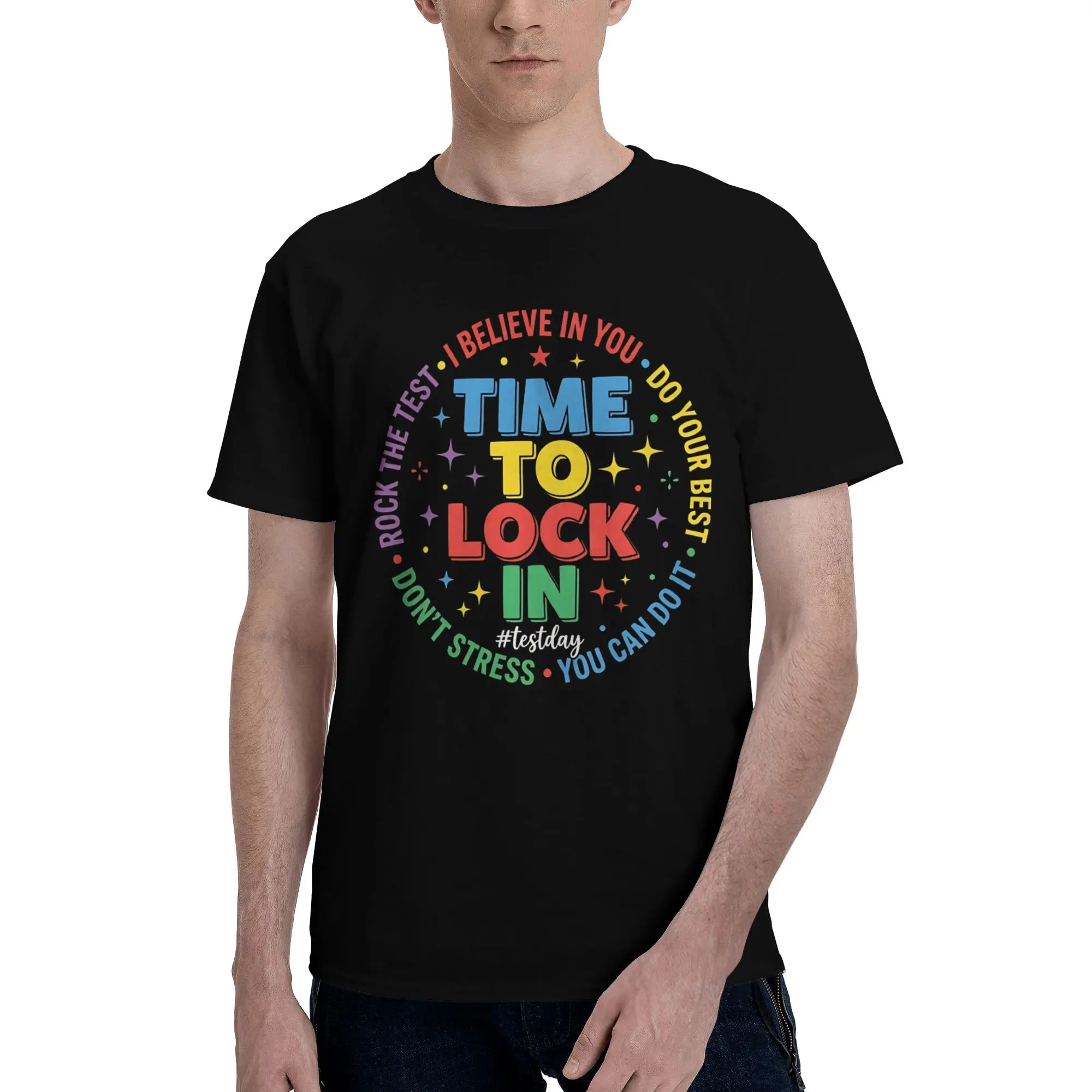 Student Meme  Men's T Shirt time to lock in test day Humor Tee Shirt Short Sleeve Round Collar Cotton Classic Clothing T-Shirt