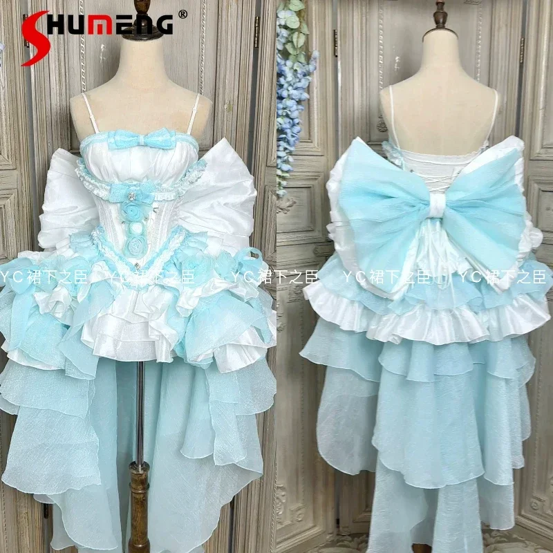 

Women's High Sense Japanese Lolita Sweet Elegant Fairy Vestidos Tube Top Birthday Skirts Trailing Tutu Skirts Kawaii Suit Female