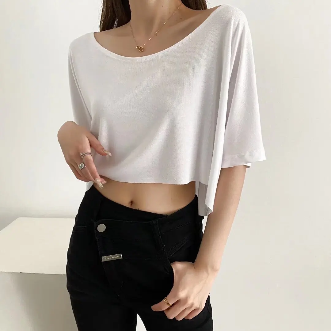 تي شيرت نسائي قصير الأكمام فضفاض ورقيق لرقص الشارع والهيب هوب والجاز، يكشف البطن ويحمي من الشمس، مناسب للصيف بأسلوب الشارع #2