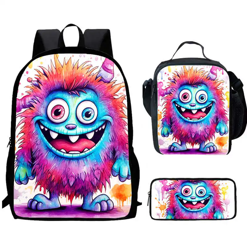 

Cartoon Sing-ingMon-ster-s Child School Backpack With Lunch Bags Pencil Bags For Age 4-9,Light Weight School Bags For Boys Girls