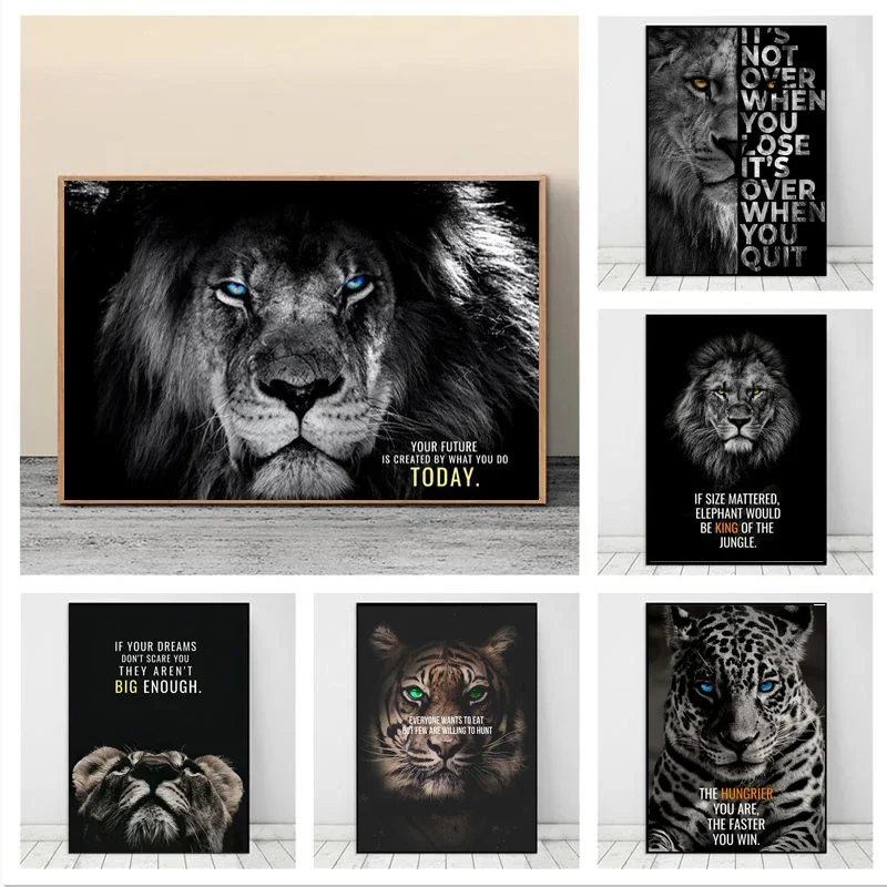 قماش اللوحة الشمال جدار صورة فنية الأسد النمر تحفيزية إقتباس ملصق فني والمطبوعات لمكتب اللوحة هدية ديكور المنزل