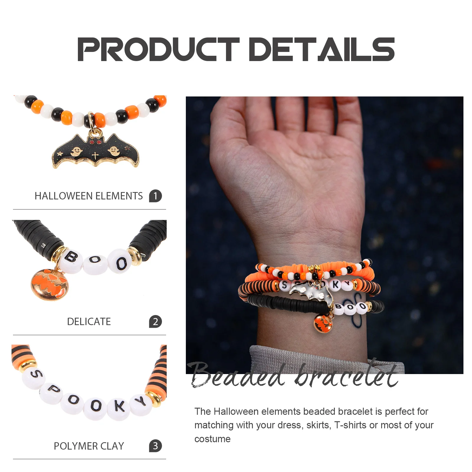 

1Set Halloween Theme Beaded Bracelet Set Polymer Clay Wrist Jewelries Women Girls Aesthetic Bracelet Party Jewelry