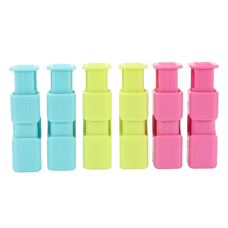 Squeeze Bread Bag Clips, Bag Cinches, Bagel Bag Clips, Slip Grip Easy Squeeze & Lock, Assorted Color, 6 Pack