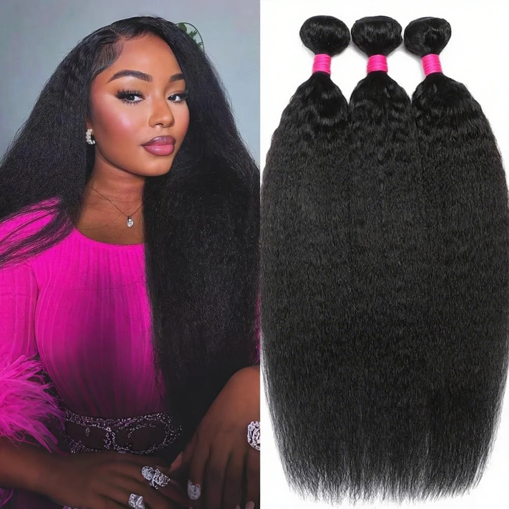 

Кудрявые прямые пучки человеческих волос 28, 30-дюймовые наращивание волос Remy для женщин, толстые прямые пучки человеческих необработанных волос яки