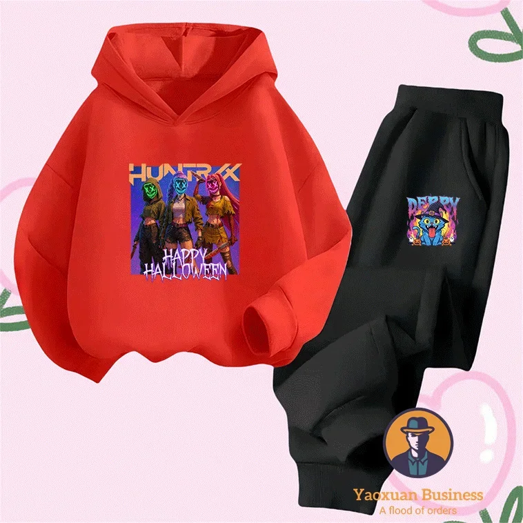 

Cool KPop Demon Hunters Kids Boys Little Girls Suit Cute Cartoon Printed Windproof Warm Autumn Winter New 2 Piece Set