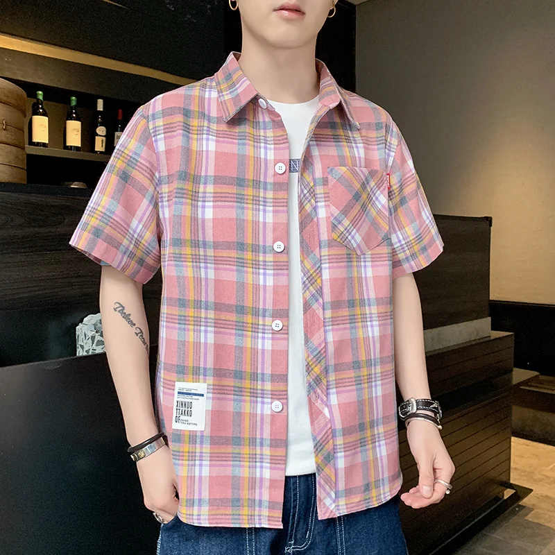 

Plaid Shirt Men Shirts 2024 New Summer Fashion Chemise Homme Mens Checkered Shirts Short Sleeve Shirt Men Blouse