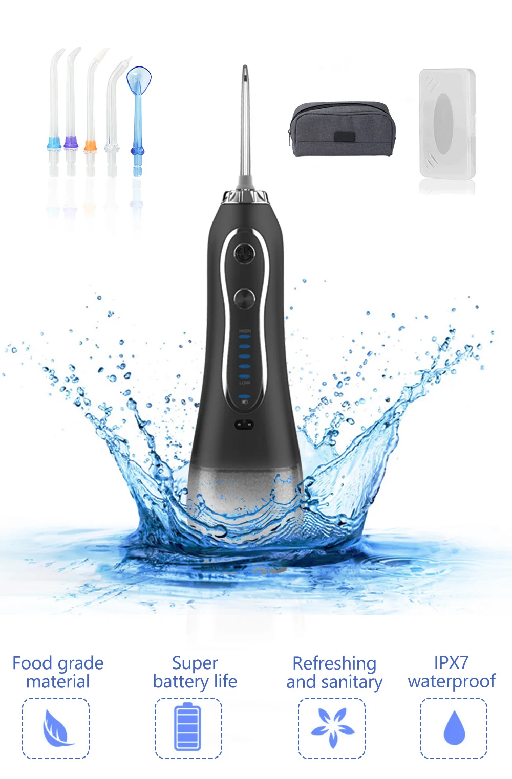 KinseiBeauty 5 Modes Oral Irrigator Teeth Whitenin Portable Dental Flosser USB Rechargeable 300ml Tank Water Flosser Dental