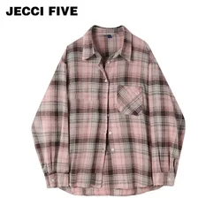 Pink Checkered Shirt women's Coat 2024 Spring Design Sense Loose Temperament Long Sleeved Casual Shirt