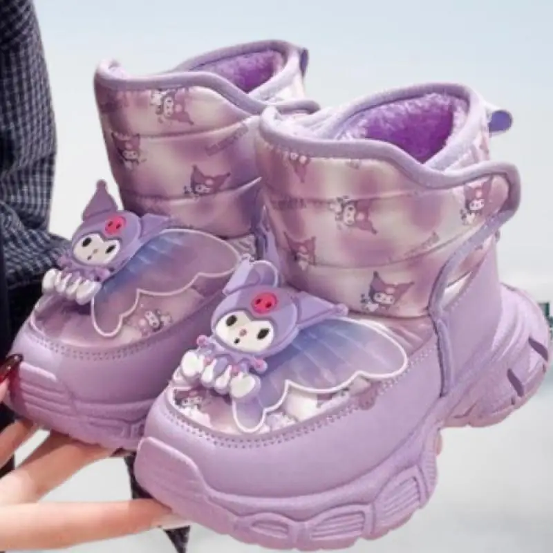 Sanrio Kuromi Snow Boots Girl Thick Sole Big Cotton Boots Winter Anti-Slip Rubber Sole Hello Kitty Kawaii New Style Fashion Cool