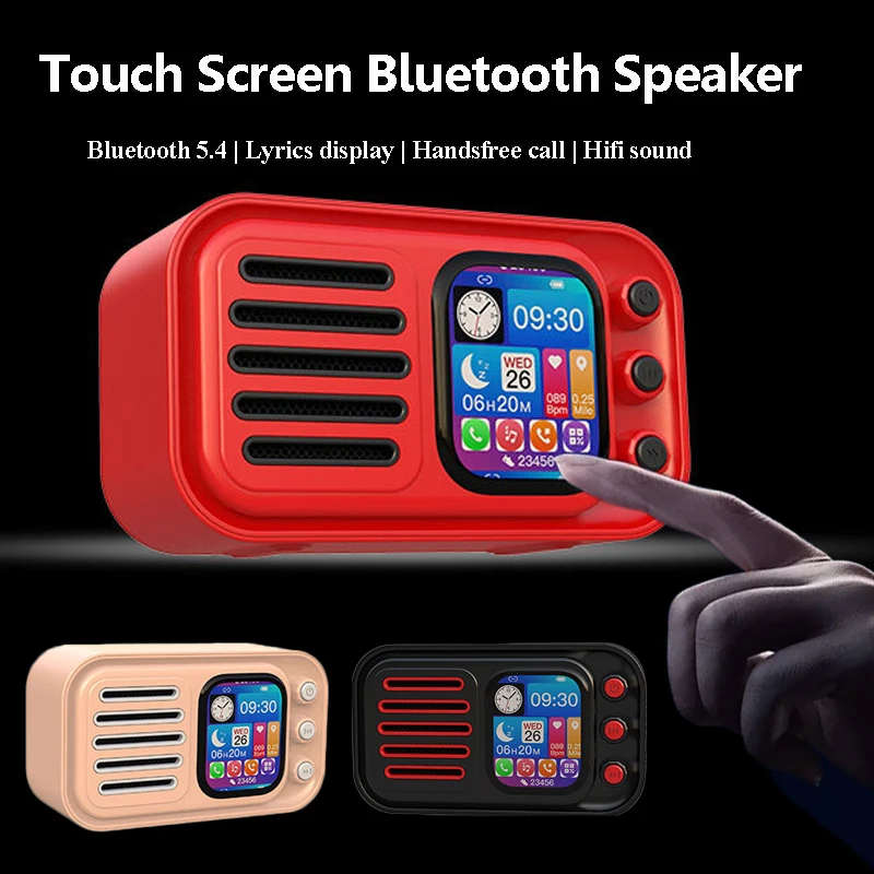 Mini Touch Screen Bluetooth Speaker Wireless Hifi TWS Stereo Soundbar Portable FM Music Player with Alarm Clock Lyrics Display