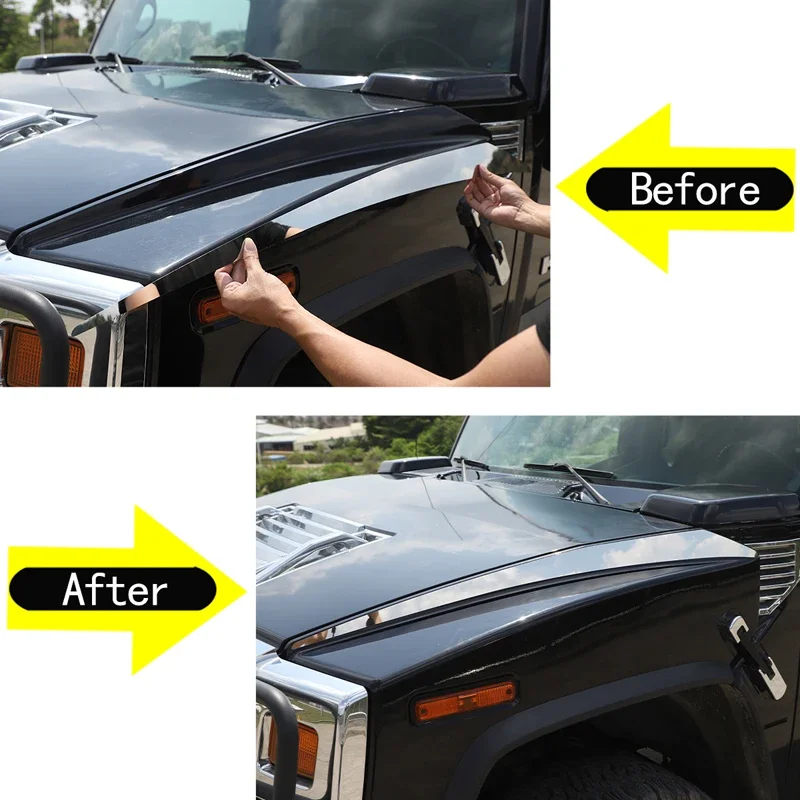 

For 2003-2009 Hummer H2 Stainless Steel Silver Car Engine Hood Two Side Trim Sequin Stickers Car Exterior Decorative Accessories