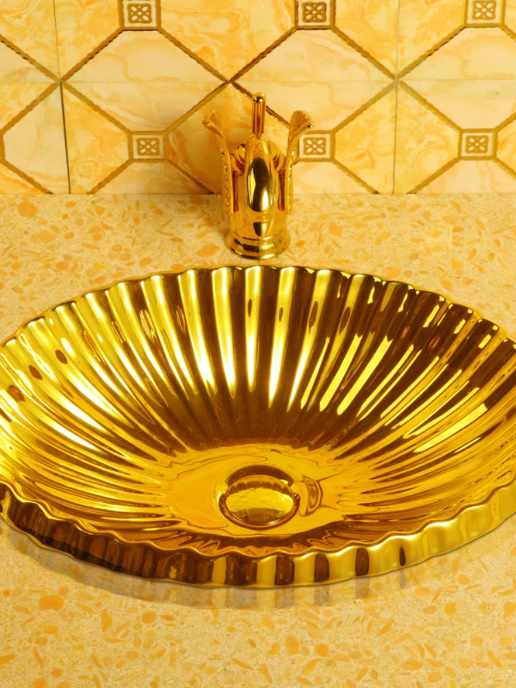 Semi-Embedded Golden Washbasin Wash Basin Drop-in Sink Oval Table Basin Basin