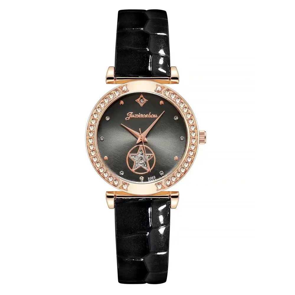 Fashionable, minimalist and personalized rhinestone women's belt watch with smooth leather belt and quartz watch for women