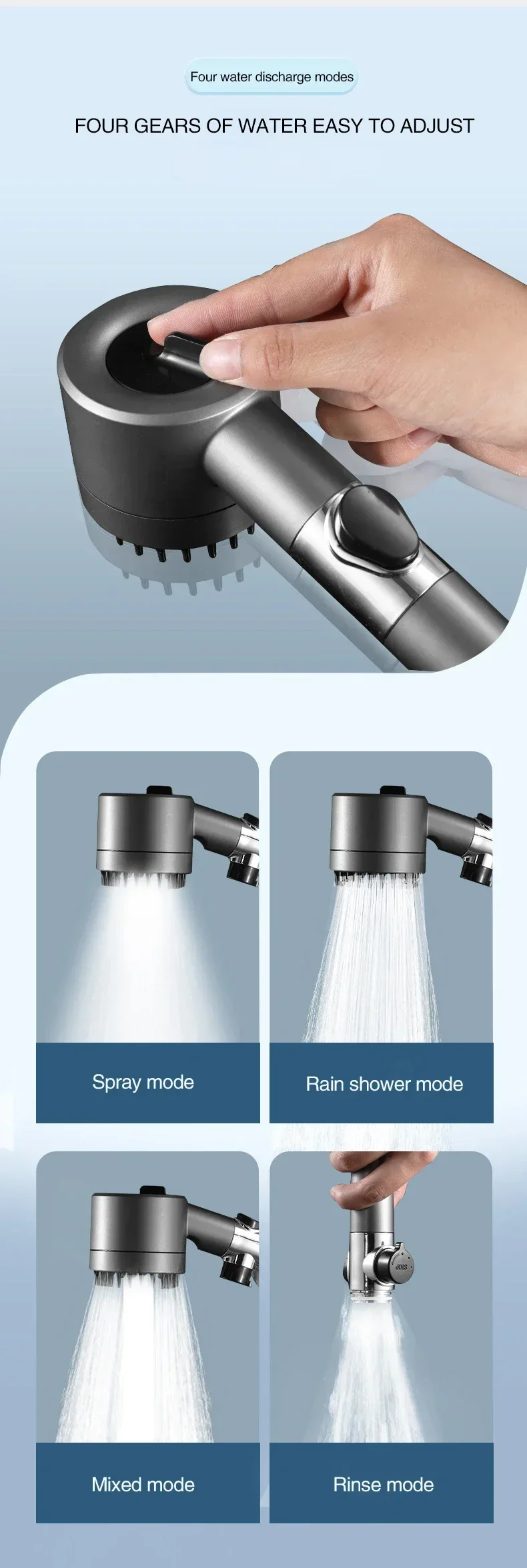3-Modus-Duschkopf, Hochdruck-Duschkopf, tragbarer Filter, Regen-Wasserhahn, Wasserhahn, Badezimmer, Bad, Zuhause, innovatives Zubehör – Detail 3