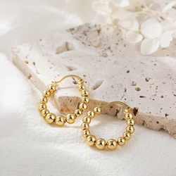 Simple Geometric Small Beaded Circle Round Gold Color Hoops Earring for Women Statement Beads Piercing Earrings Jewelry