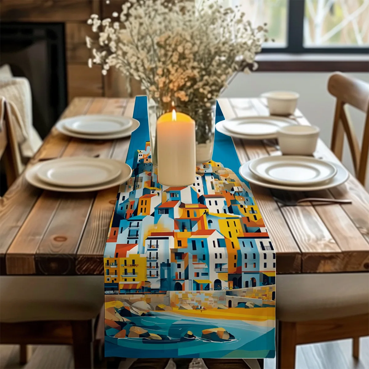 

Декор скатерти средиземноморского прибрежного города, летняя стильная скатерть для семейной ужина, свадьбы, вечеринки, комод, шарф, декор стола
