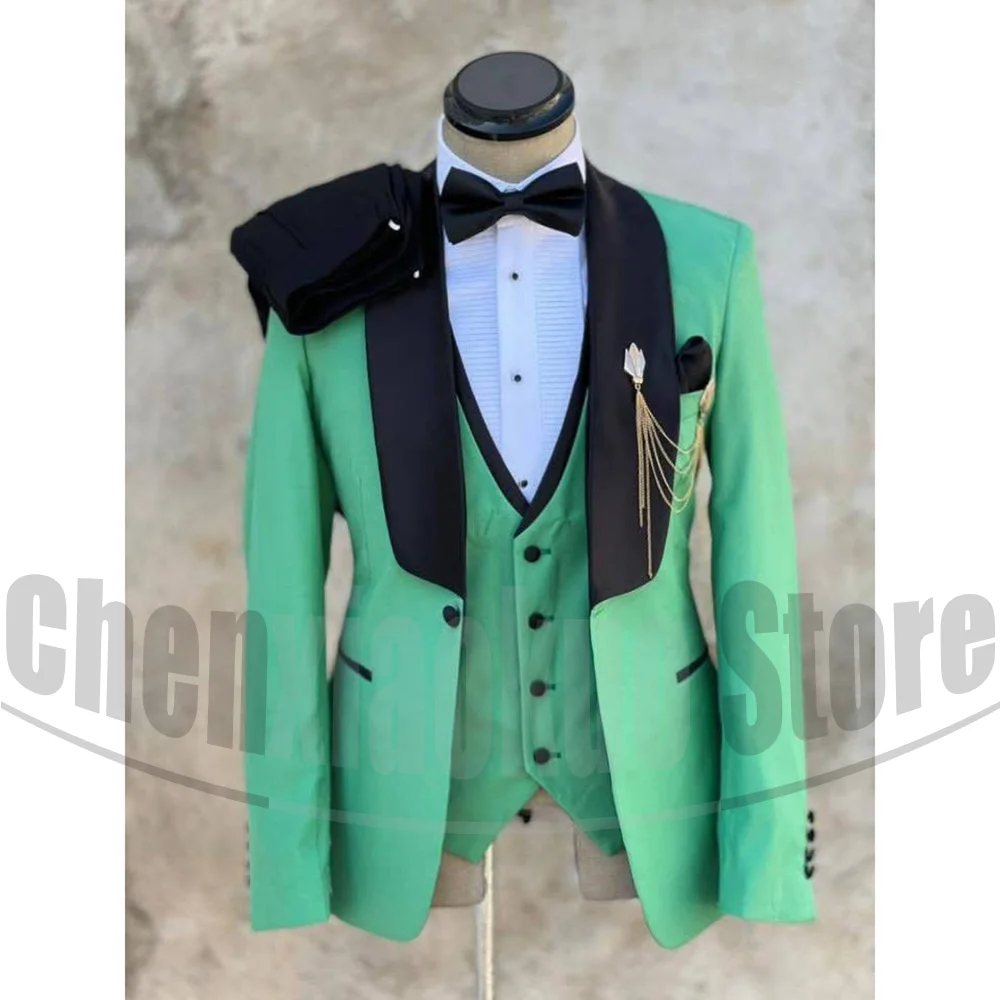 

Men's Tuxedo Suit Set with Shawl Lapel Three Piece Elegant Formal Wear for Groom Wedding Party Prom One Button Male Suit