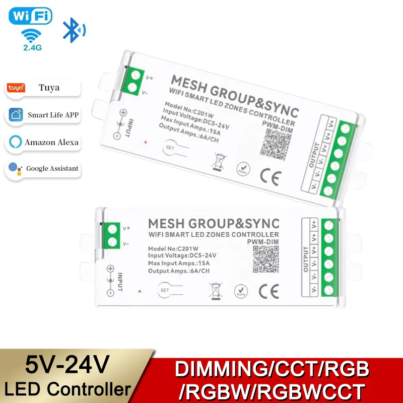 

Tuya Smart Life APP WiFi LED Dimmer Alexa Google Home Voice BT 2.4G RGB RGBW CCT LED Strip Controller DC12V-24V