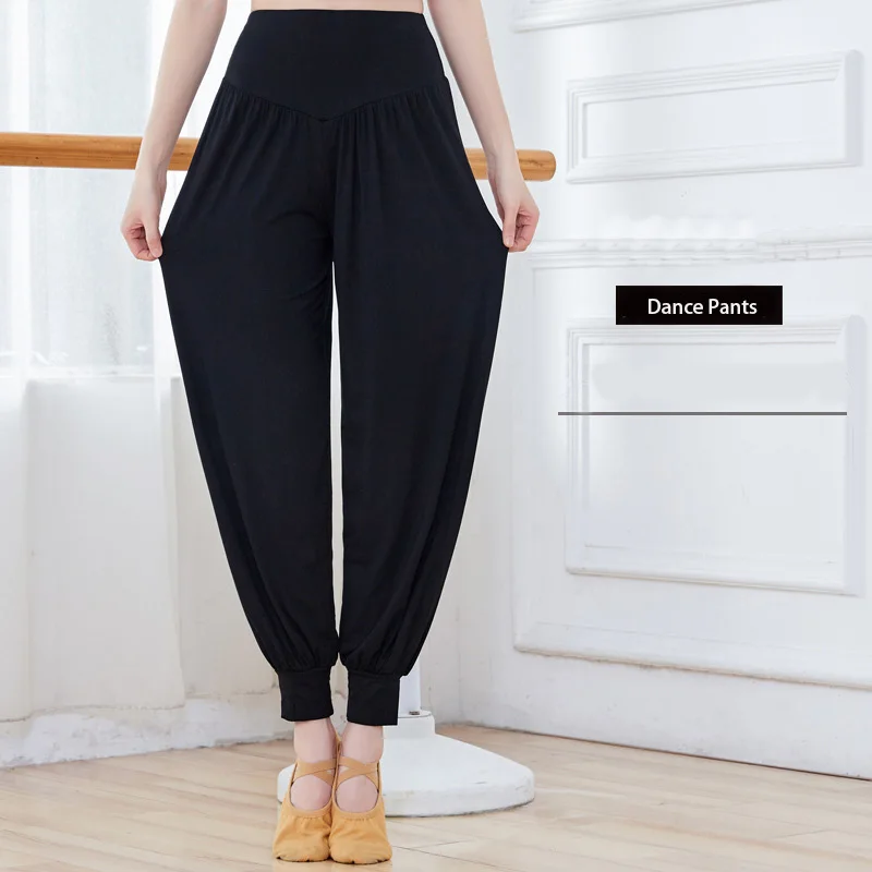 Pantalones de baile latino para mujer adulta, bombachos de práctica de Yoga, modernos, negros, talla grande, novedad de 2024