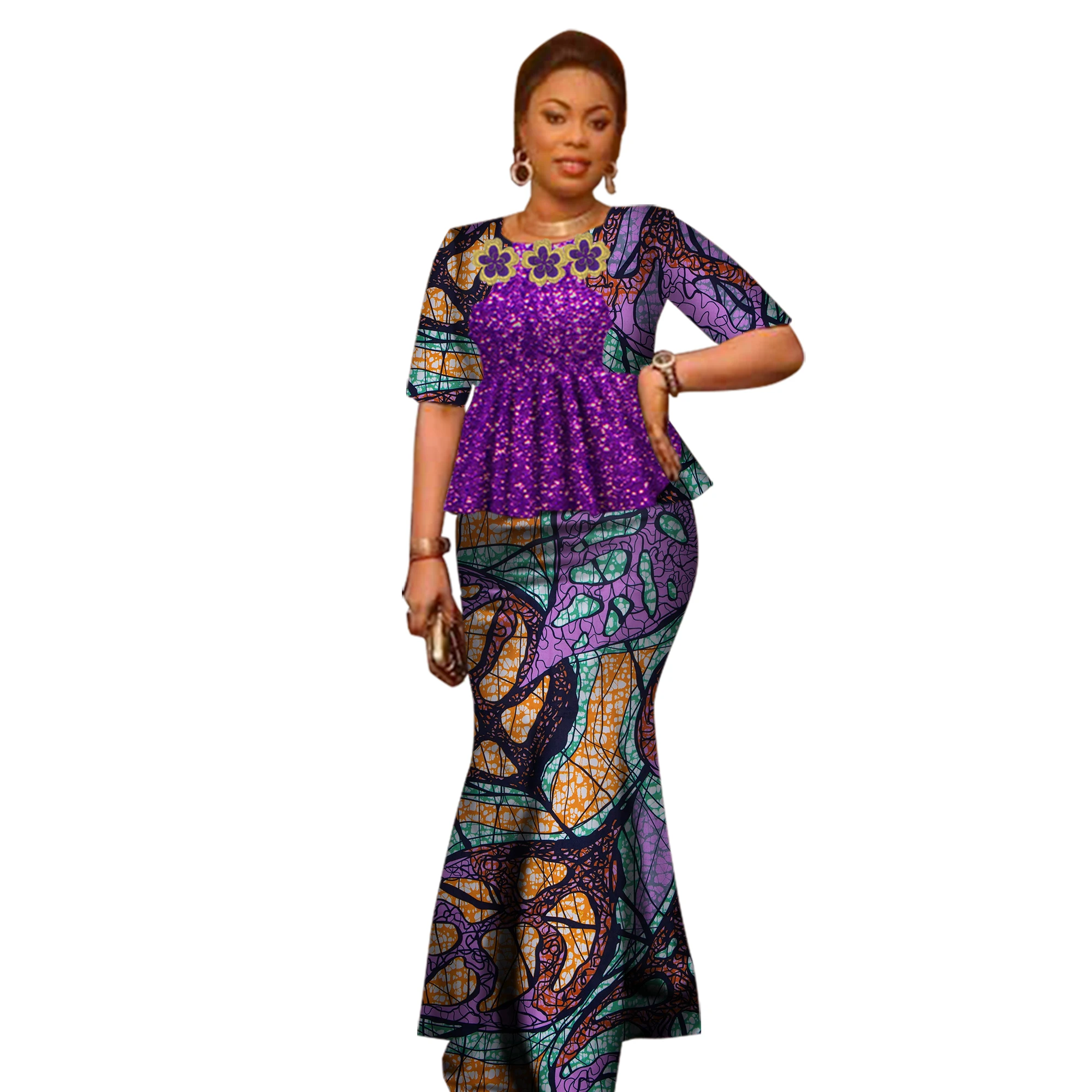 Summer Women Dress Traditional African Traditional 2 Pieces Women Set Clothing Custom Made Tops + Skirts Hot Sale BRW  WY2666