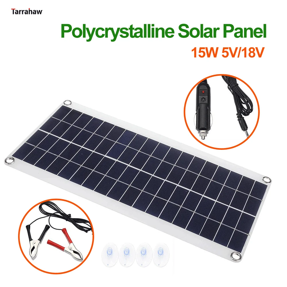 

Солнечная панель 15 Вт, USB 5 В, фотогальваническая пластина DC5521 18 в, фотоэлектрические ячейки, внешняя фотоячейка, фотоэлектрическая ячейка дл...