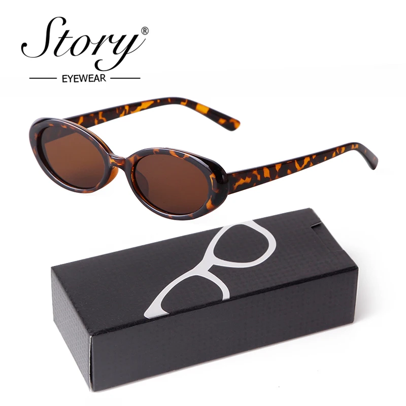 STORY Vintage Tortoiseshell Small Oval Sunglasses for Women Men Brand Design Fashion Retro Narrow Sun Glasses UV400 De Sol Mujer