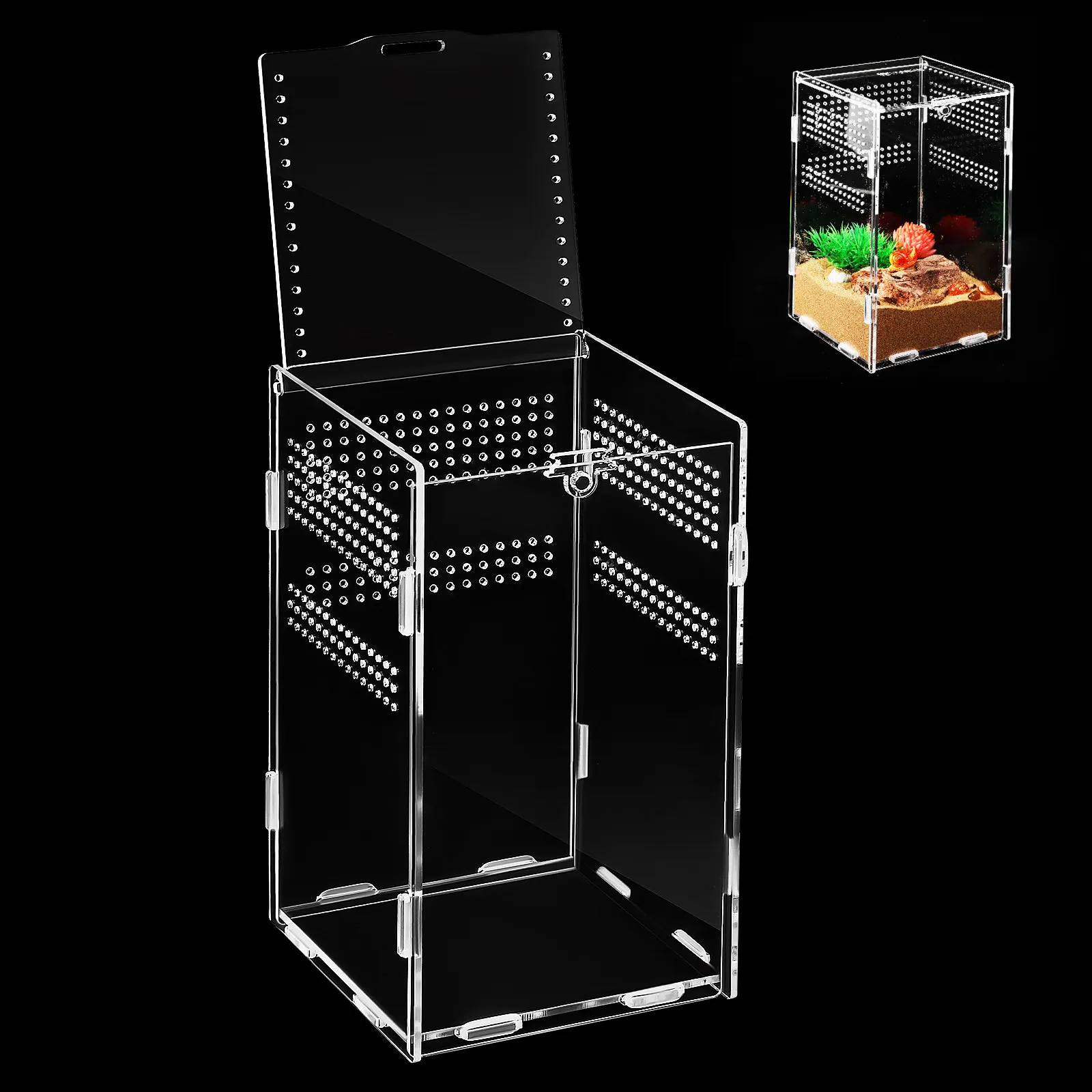 Reptile Enclosure Clear Acrylic Feeding Box Spacious Secure for Tarantula Stick Insect Jumping Spider Lizard Gecko Turtle Snake