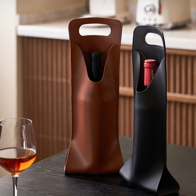 

Slightly Drunk Hanging Bag Red Wine Gift Bag Single Handheld Modern Simple Double Layer Leather Vase Storage Bag