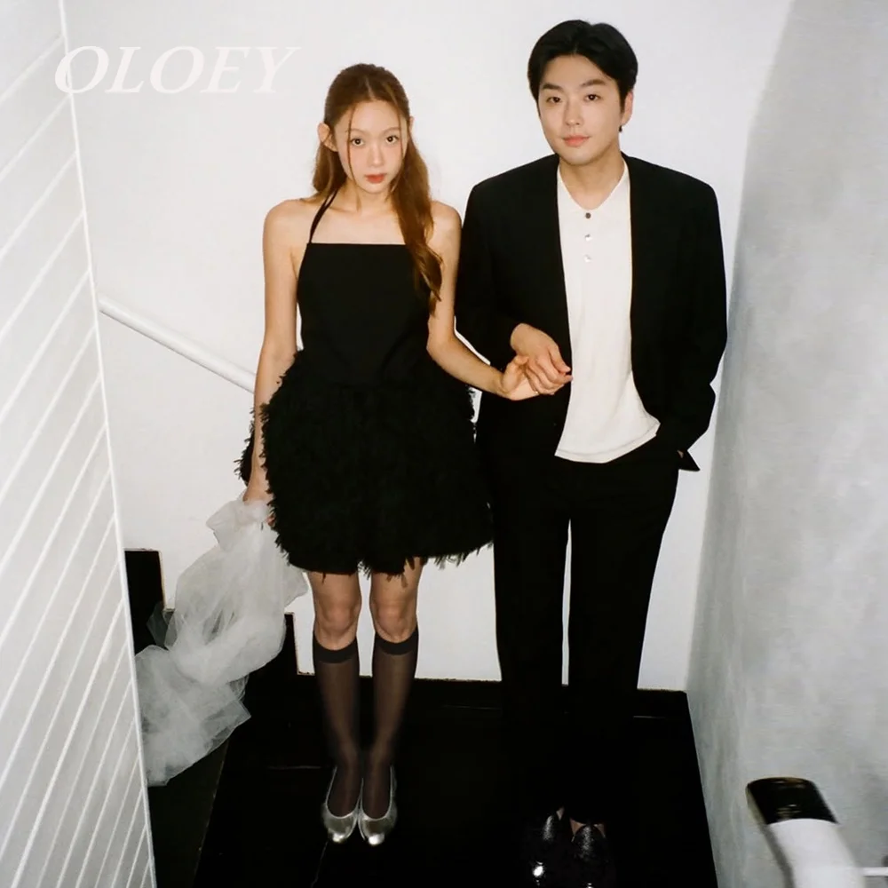 

OLOEY Modern Sweet Hot Girl 3D Feathers Fringed Short Suspender Dress Korea Photoshoot Customized Women's High-waisted Party
