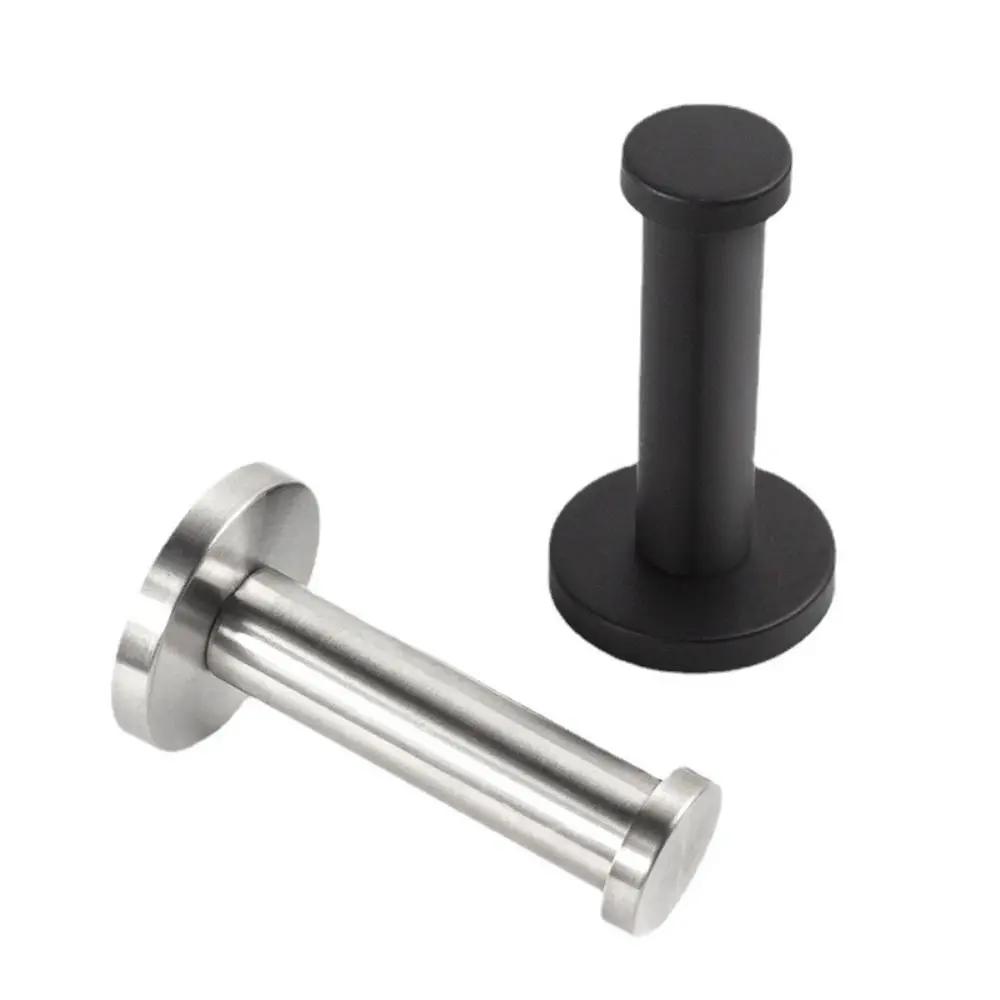 1Pcs with Screws Single Clothes Hook Stainless Steel Cylindrical Hat Towel Rack Bathroom Hardware Accessories Silver Black