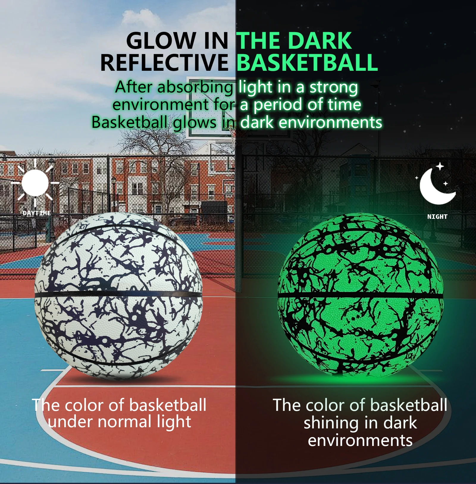 야광 반사 야간용 표준 사이즈 5 6 7 - 로고 없는 야광 농구 생일 선물 실내외 게임 훈련용 공 (청소년 및 성인용)