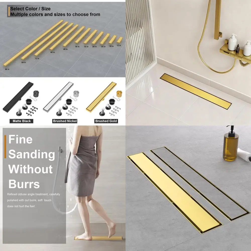 

32 Brushed Gold 304 SS Shower Drain with Tile Insert, Adjustable Feet & Hair Catcher for Bathroom & Balcony