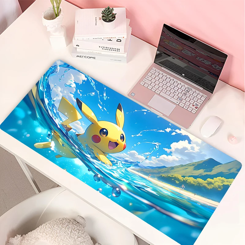 Kawaii Desk Mat Anime Cartoon P-Pikachus Keyboard Non-Slip Mouse Pad Laptop Office HD Printing Mousepad Extended Rubber Carpet