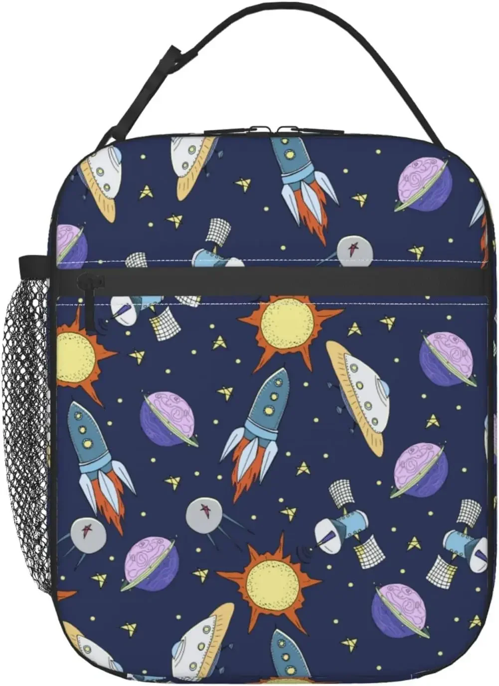 Stars Planet Spaceship Rocket Lunch Bag for Men Boys Insulated Lunch Box Reusable Waterproof Portable Thermal Bento Tote Bag