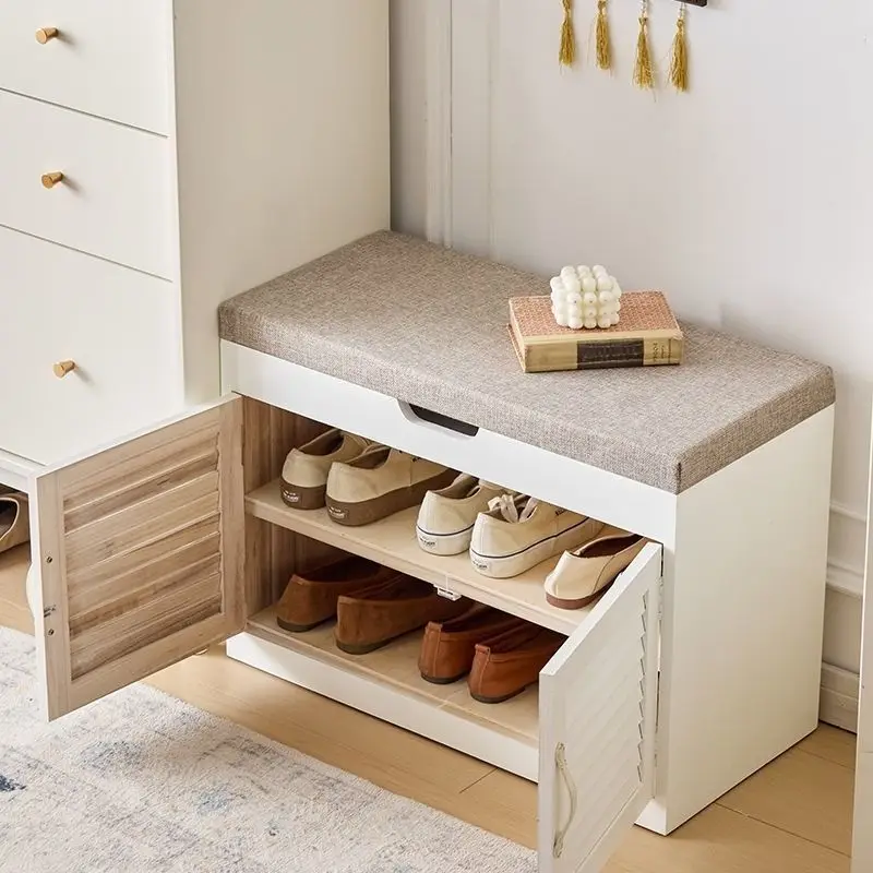 All solid wood shoe cabinet,  change stool at the door, rack can be seated at the door, stool, small apartment